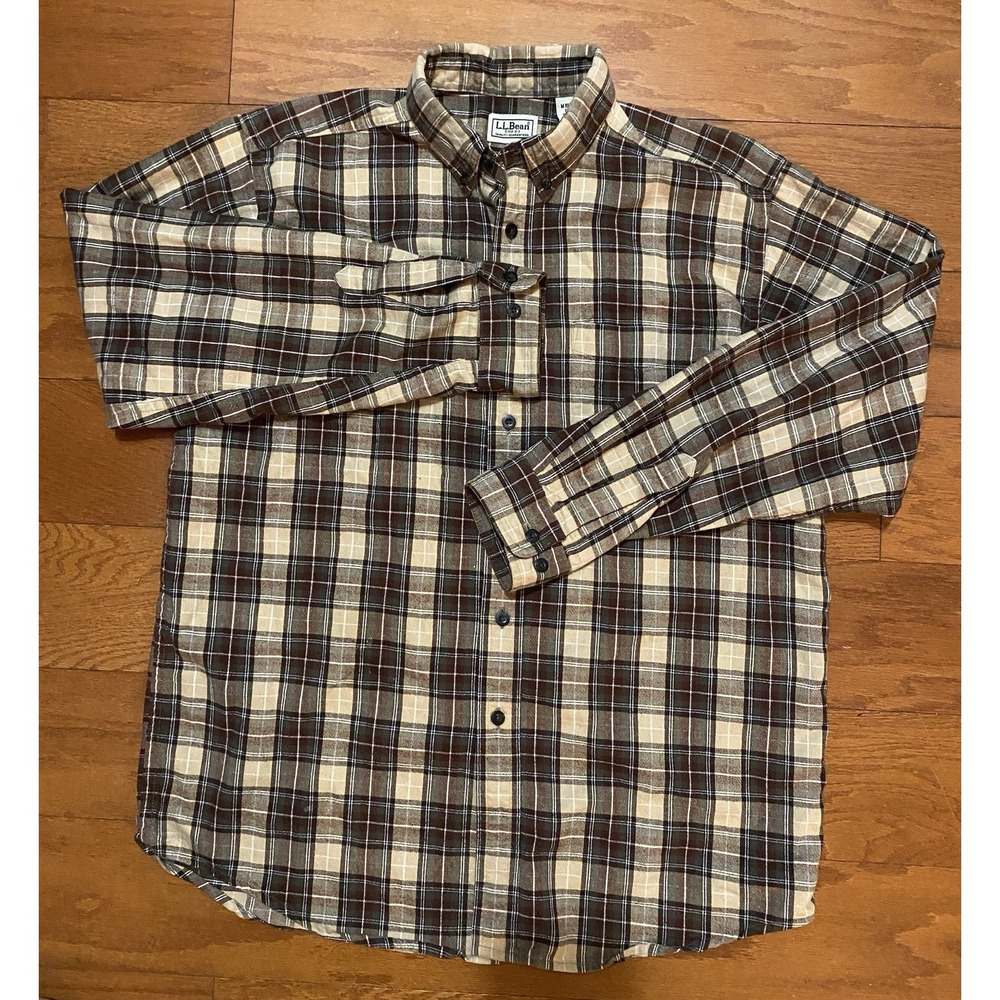 LL BEAN Shirt Mens Medium M Regular Reg Plaid Shirt Good condition Canada Made